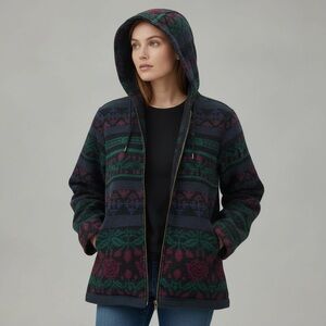 Vintage Woolrich Floral Aztec Wool Multicolor Hooded Jacket
